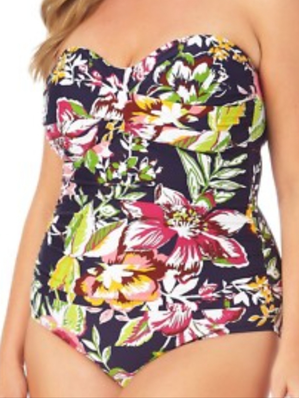 Anne Cole Navy Floral Twist-Front One-Piece Swimsuit